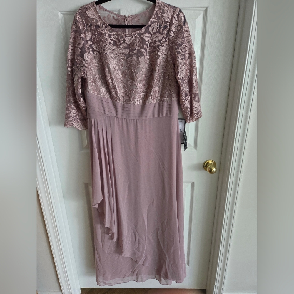 Alex Evenings Lace Bodice Chiffon Maxi Dress in Dusty Rose